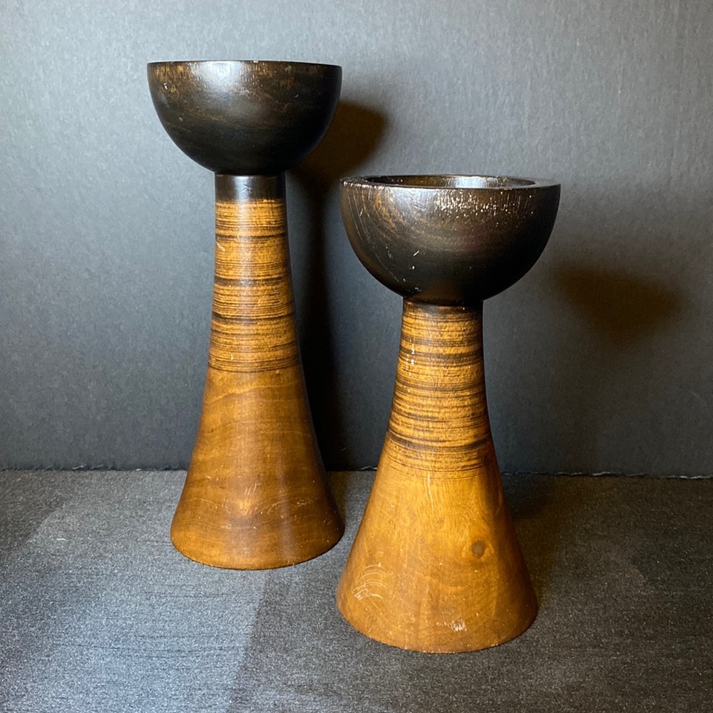 Set of Wooden Candle Holders
